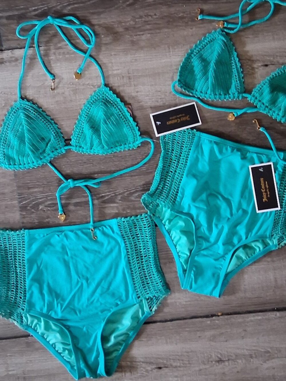 Juicy Couture Free People High Waist Crochet Bikini Small Bermuda Blue - Picture 5 of 6